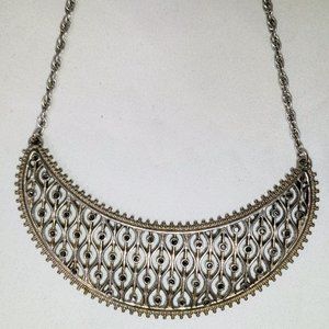 Lucky Brand Silvertone & Rhinestone -Half Moon- Necklace